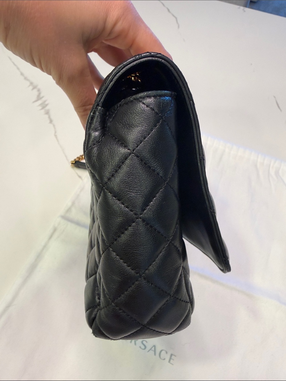 Versace Black Quilted Leather Crossbody with Gold Medallion and Chain - Picture 7 of 14